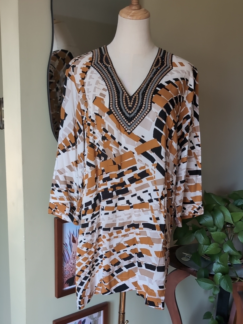 Dennis by Dennis Basso Women's Size Small Multicolor Abstract Beaded Tunic